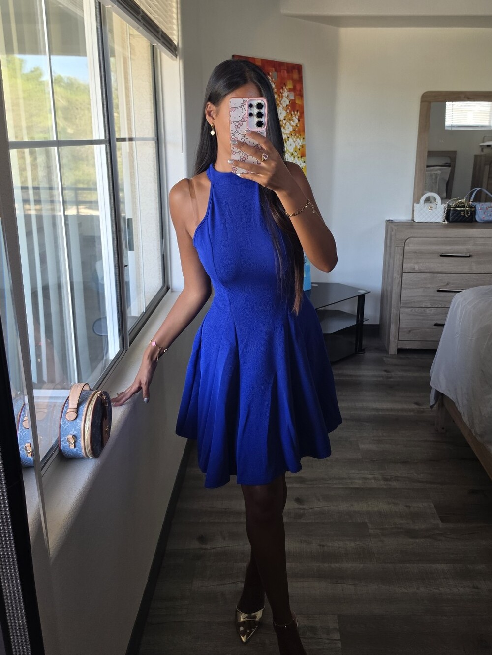 Sleeveless Blue Fit-and-Flare Dress